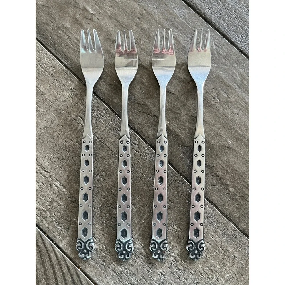Northland Stainless Japan Cocktail Forks Set of 4 Brutalist Geometric 5.25 Inch